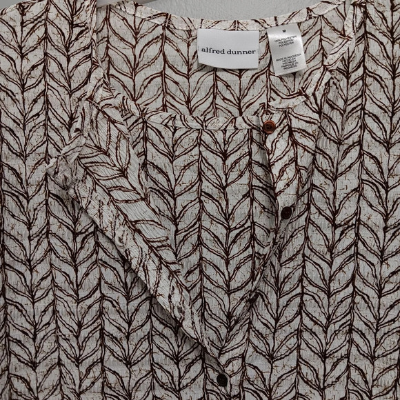 Alfred dunner women's top size M creame and brown buttons down - Picture 6 of 6